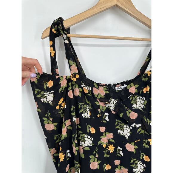 REFORMATION Breeze Midi Dress Floral Sweetheart Off The Shoulder Ruffle Sylvie - Picture 6 of 11